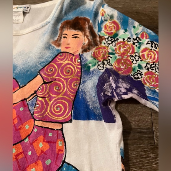 VINTAGE Kolorway USA Hand Painted 3/4 Sleeve Shirt fashion shoes girl - Picture 4 of 7